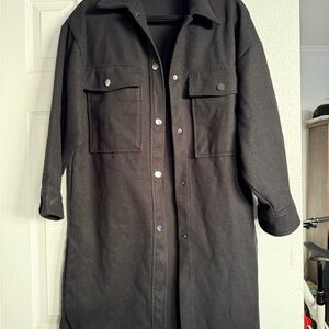 Black Long Sleeve Button-Up Coat